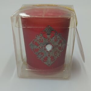 Red Decorative Candle Holder with Silver Accent New Use With Tea Light